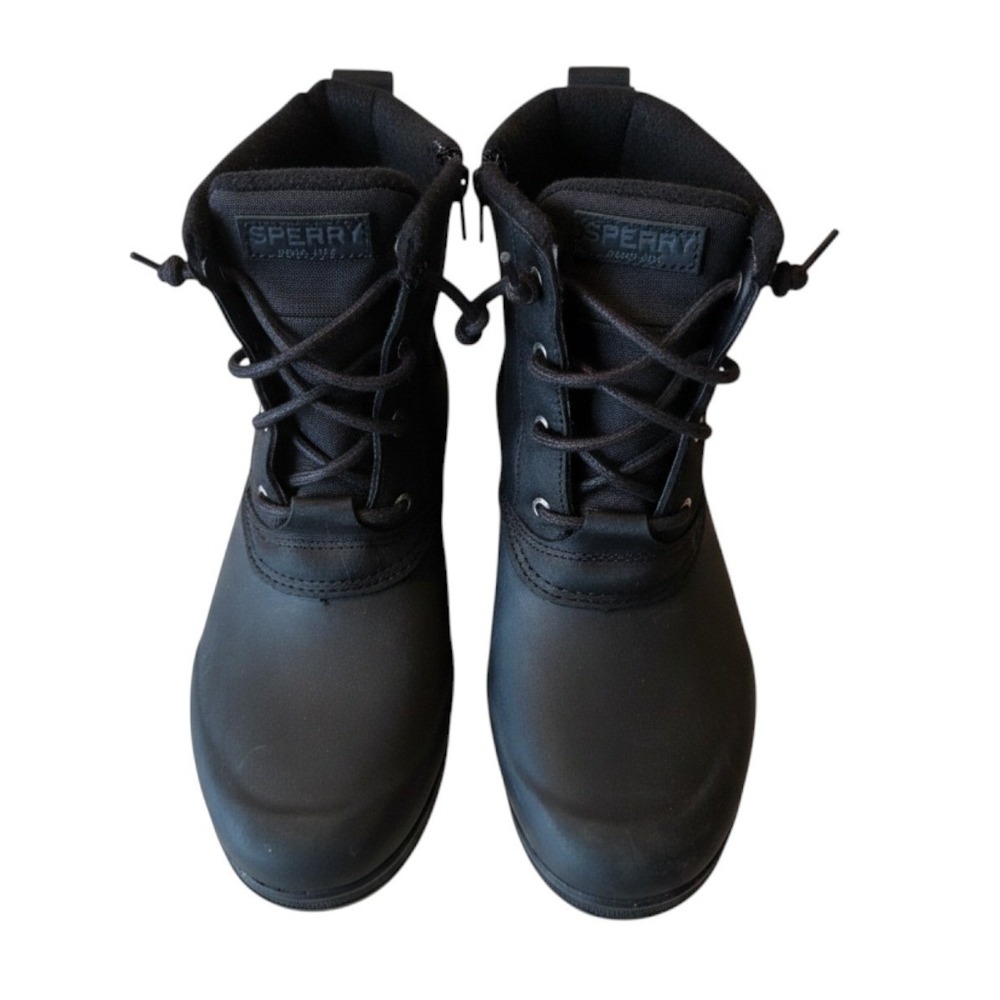 Sperry Saltwater Duck Boots Leather Rubber Waterproof Lace Up Black Gorpcore 8